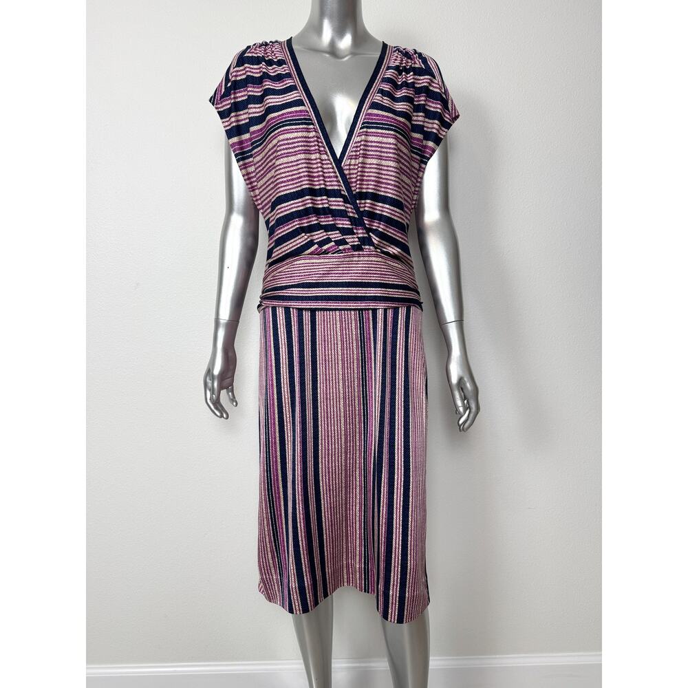 Tory Burch Retro Stipe Dress Womens Large 100% Silk 80s 90s Summer